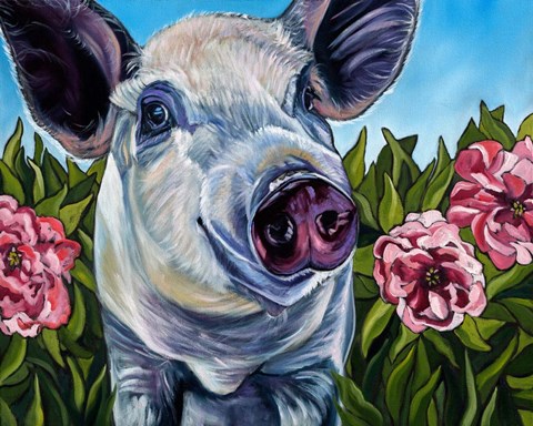 Framed Pigs and Peonies Print