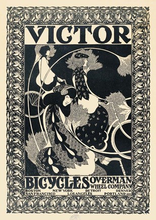 Framed Victor Bicycles (vertical, monochrome) Print