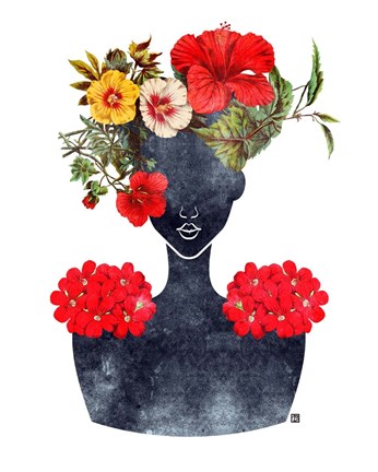 Framed Flower Crown Silhouette I Print