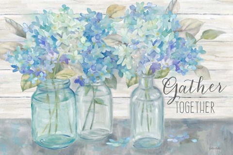 Framed Farmhouse Hydrangeas in Mason Jars -Gather Print