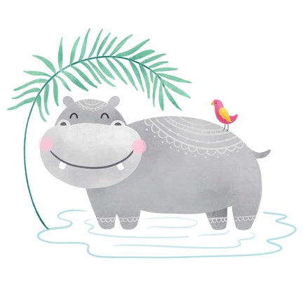 Framed Playful Pals- Hippo Print