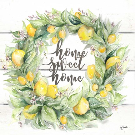 Framed Watercolor Lemon Wreath Home Sweet Home Print