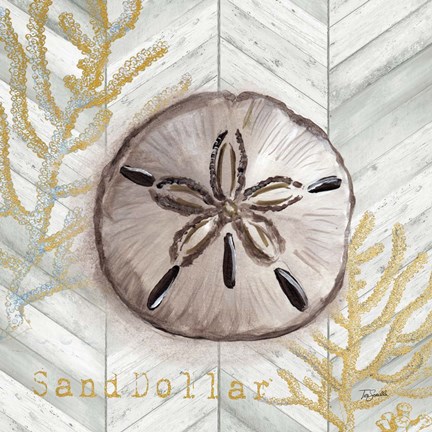 Framed Gray Gold Chevron Sand Dollar Print