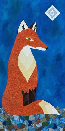 Framed Fox Under Diamond Moon Print