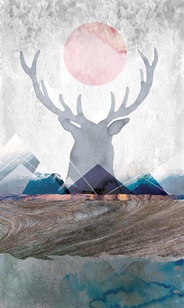 Framed Deer and Mountains 2 Print