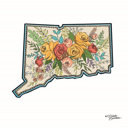 Framed Floral Connecticut Print