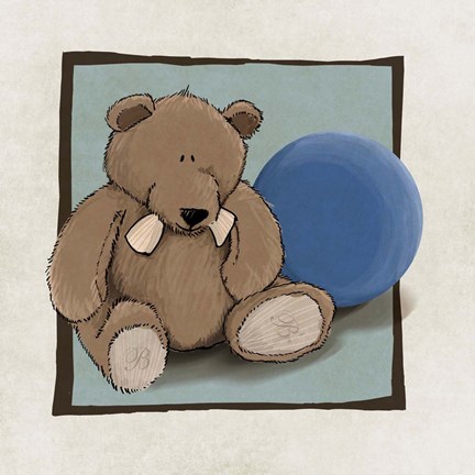 Framed Teddy Bear and Ball Print