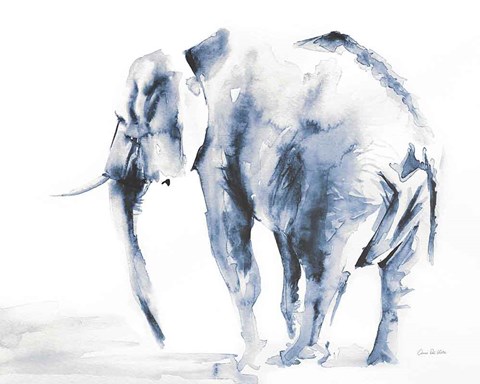 Framed Lone Elephant Blue Gray Crop Print