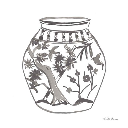 Framed Chinoiserie VII Gray Print