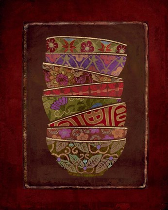 Framed Asian Bowls I Print