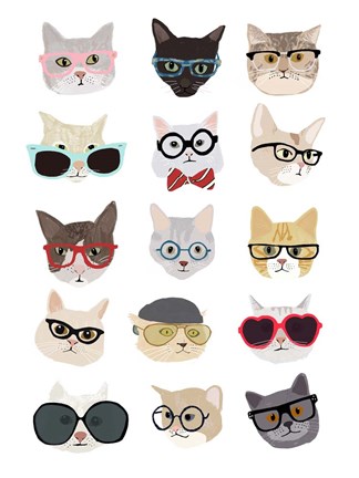 Framed Cats with Glasses Print