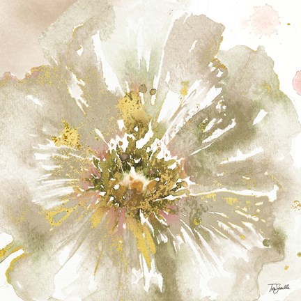Framed Neutral Watercolor Poppy Close Up I Print