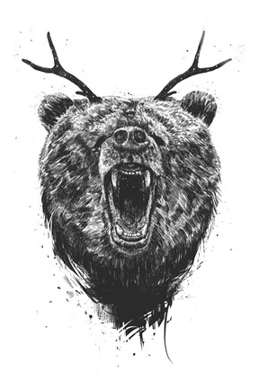 Framed Angry Bear With Antlers Print