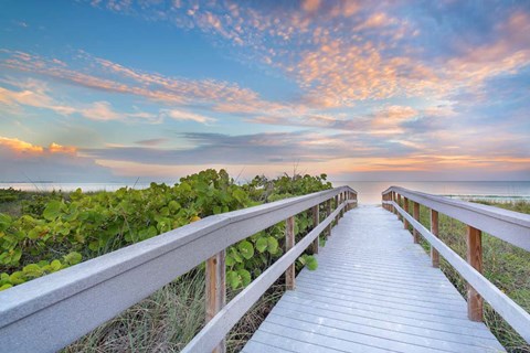 Framed Walk To Sunset Beach Print