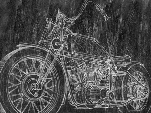 Framed Motorcycle Mechanical Sketch II Print