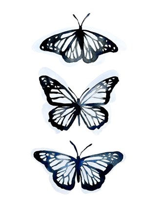 Framed Blue Butterfly Trio II Print