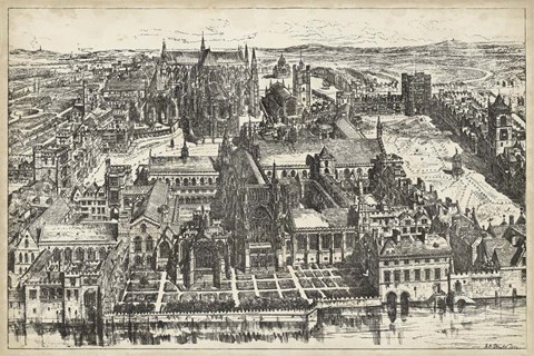 Framed Bird's Eye View of London - Westminster Print