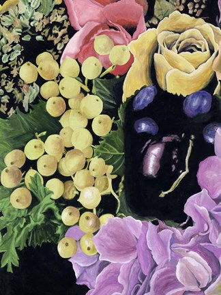 Framed Floral on Black I Print