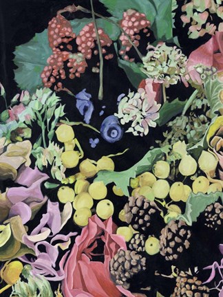 Framed Floral on Black II Print