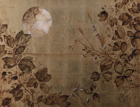 Framed Pannello Dorato Con Foglie Print