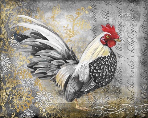 Framed Gold Lace Rooster A Print