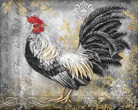 Framed Gold Lace Rooster B Print