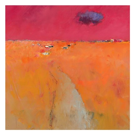 Framed Landscape in Orange and Red Print