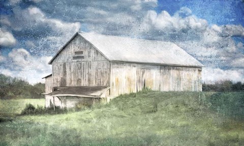Framed Old White Barn and Blue Sky Print