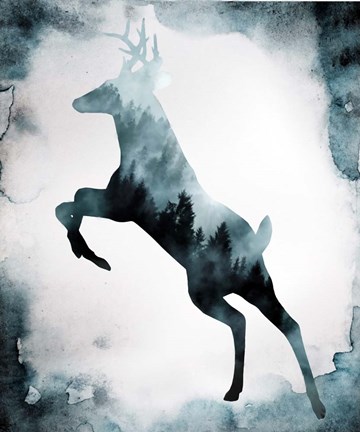 Framed Moody Blue Deer Silhouette Print