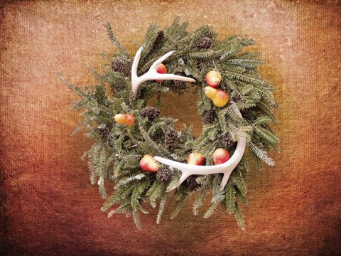 Framed Christmas Wreath with Deer Antlers Print