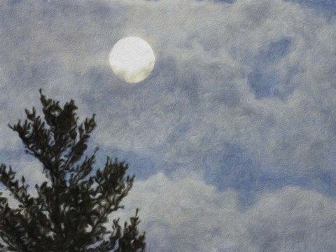 Framed Full Moon In A Cloudy Evening Sky Print