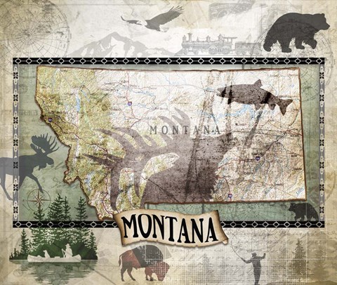 Framed Vintage State Montana Print