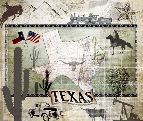 Framed Vintage State Texas Print