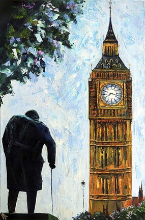 Framed London Big Ben and Sir Winston Churchill Print