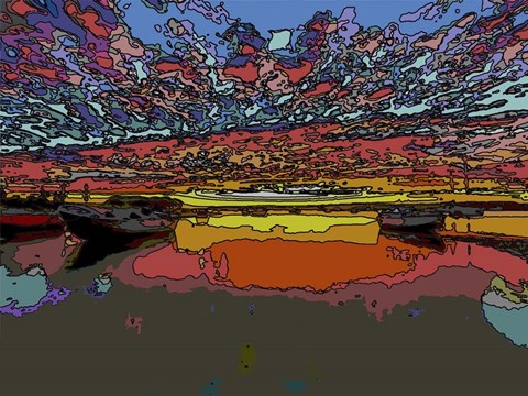 Framed Boats in the Harbor Print