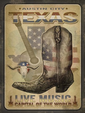 Framed Austin Tex Music Print