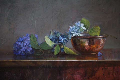 Framed Copper Bowl With Blue Hydrangea Print
