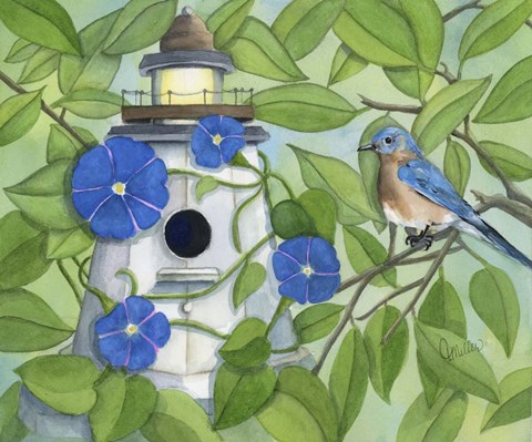 Framed Bird Lighthouse Print