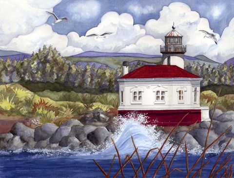 Framed Lighthouse on Rocks Print