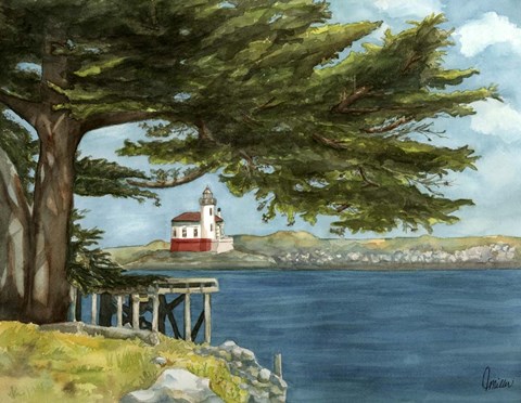 Framed Lighthouse Under Tree Print