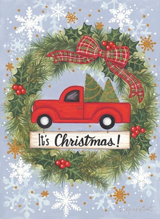 Framed Red Truck Christmas Print
