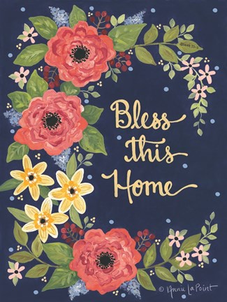 Framed Floral Bless This Home Print