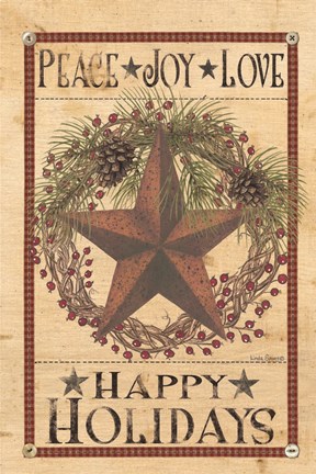 Framed Happy Holiday Barn Star I Print