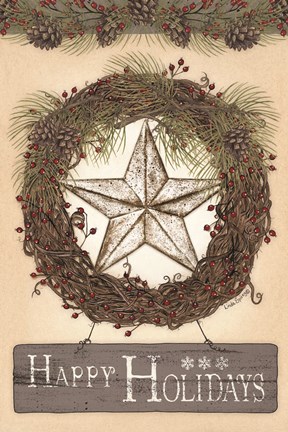 Framed Happy Holidays Barn Star II Print