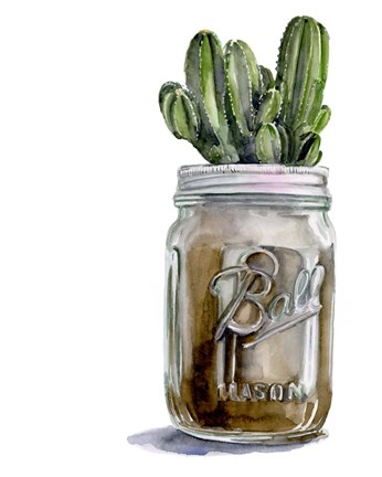 Framed Cactus Mason Jar I Print