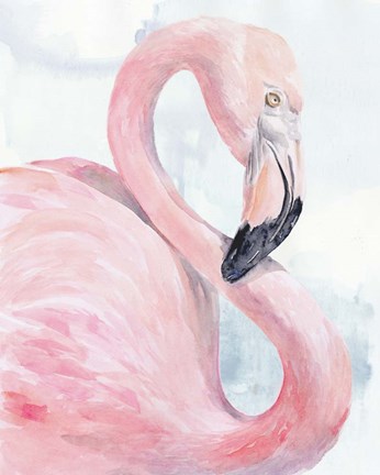 Framed Pink Flamingo Portrait I Print
