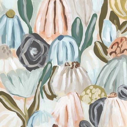 Framed Parasol Garden I Print