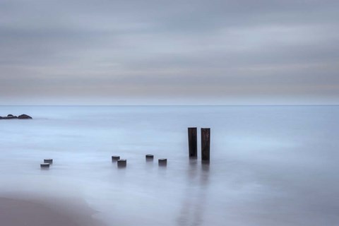 Framed Beach Pilings on Stormy Sunrise, Cape May National Seashore, NJ Print