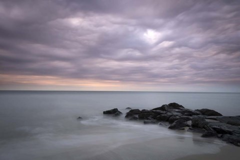 Framed Sunrise On Stormy Beach Landscape, Cape May National Seashore, NJ Print