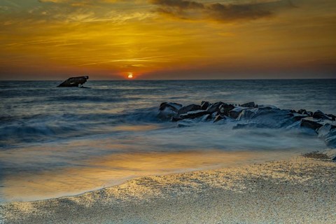 Framed Sunrise On Ocean Shore 1, Cape May National Seashore, NJ Print